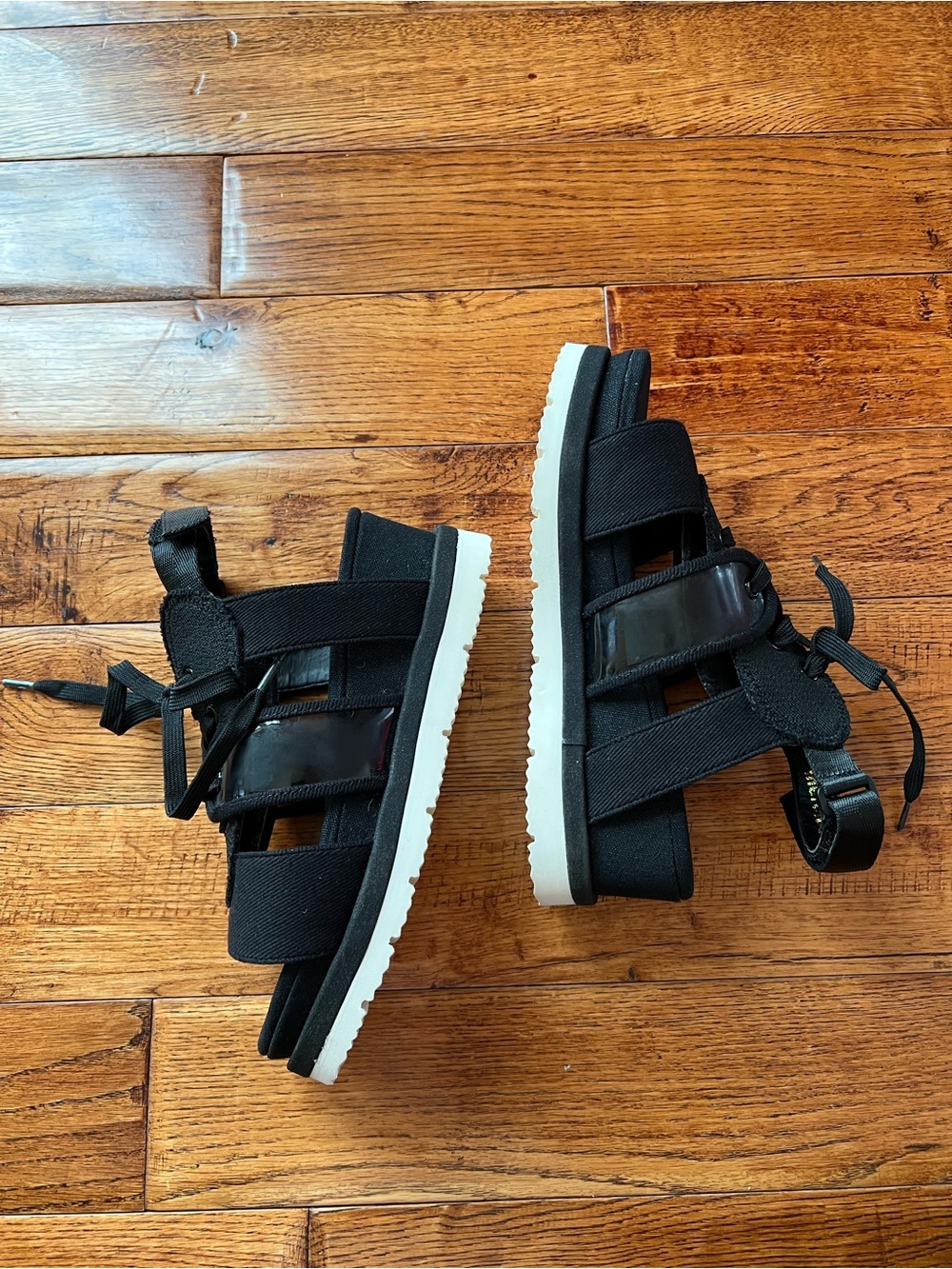 Mercibeaucoup Sandals Wedge Black with White Soles Size 7